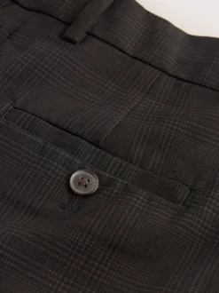 Marron chocolat - Pantalons Coupe droite à double plis à Carreaux