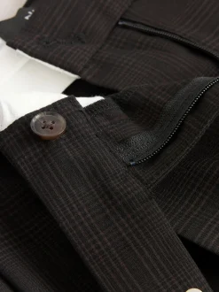 Marron chocolat - Pantalons Coupe droite à double plis à Carreaux