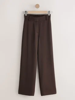 Marron chocolat - Pantalons amples en satin à dos élastique