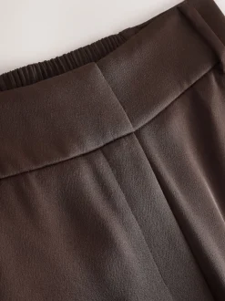 Marron chocolat - Pantalons amples en satin à dos élastique