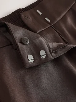 Marron chocolat - Pantalons amples en satin à dos élastique