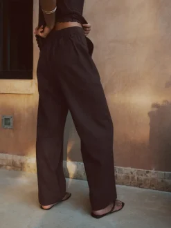 Marron chocolat - Pantalons intelligents à jambe large en lin Blend