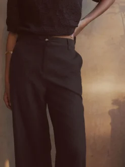 Marron chocolat - Pantalons intelligents à jambe large en lin Blend