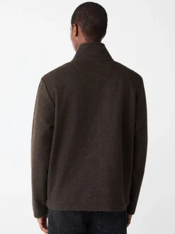 Marron chocolat - Polaire zippée aspect laine à col cheminée