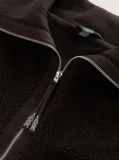 Marron chocolat - Polaire zippée en peau de mouton avec col côtelé