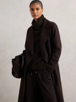 Marron chocolat - Pull col roulé en laine et cachemire Reiss Brooklyn