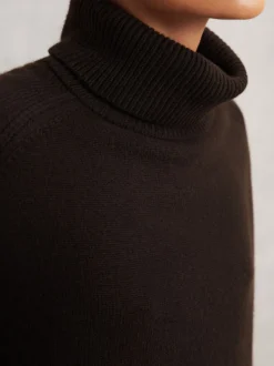 Marron chocolat - Pull col roulé en laine et cachemire Reiss Brooklyn