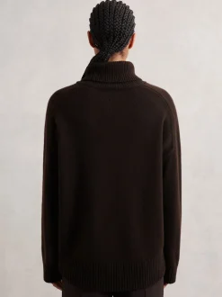 Marron chocolat - Pull col roulé en laine et cachemire Reiss Brooklyn
