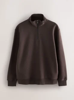 Marron chocolat - Quart de zip - Sweat-shirt en jersey riche en coton