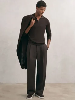 Marron chocolat - Reiss Polos à col ouvert en laine mérinos Milburn