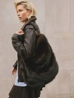 Marron chocolat - Sac à bandoulière en fourrure synthétique