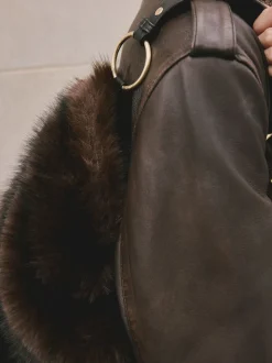 Marron chocolat - Sac à bandoulière en fourrure synthétique