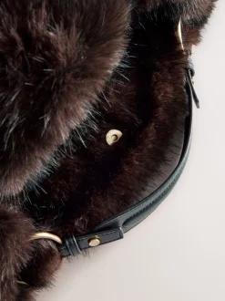 Marron chocolat - Sac à bandoulière en fourrure synthétique