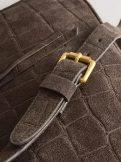 Marron chocolat - Sac à bandoulière Messenger en daim croco