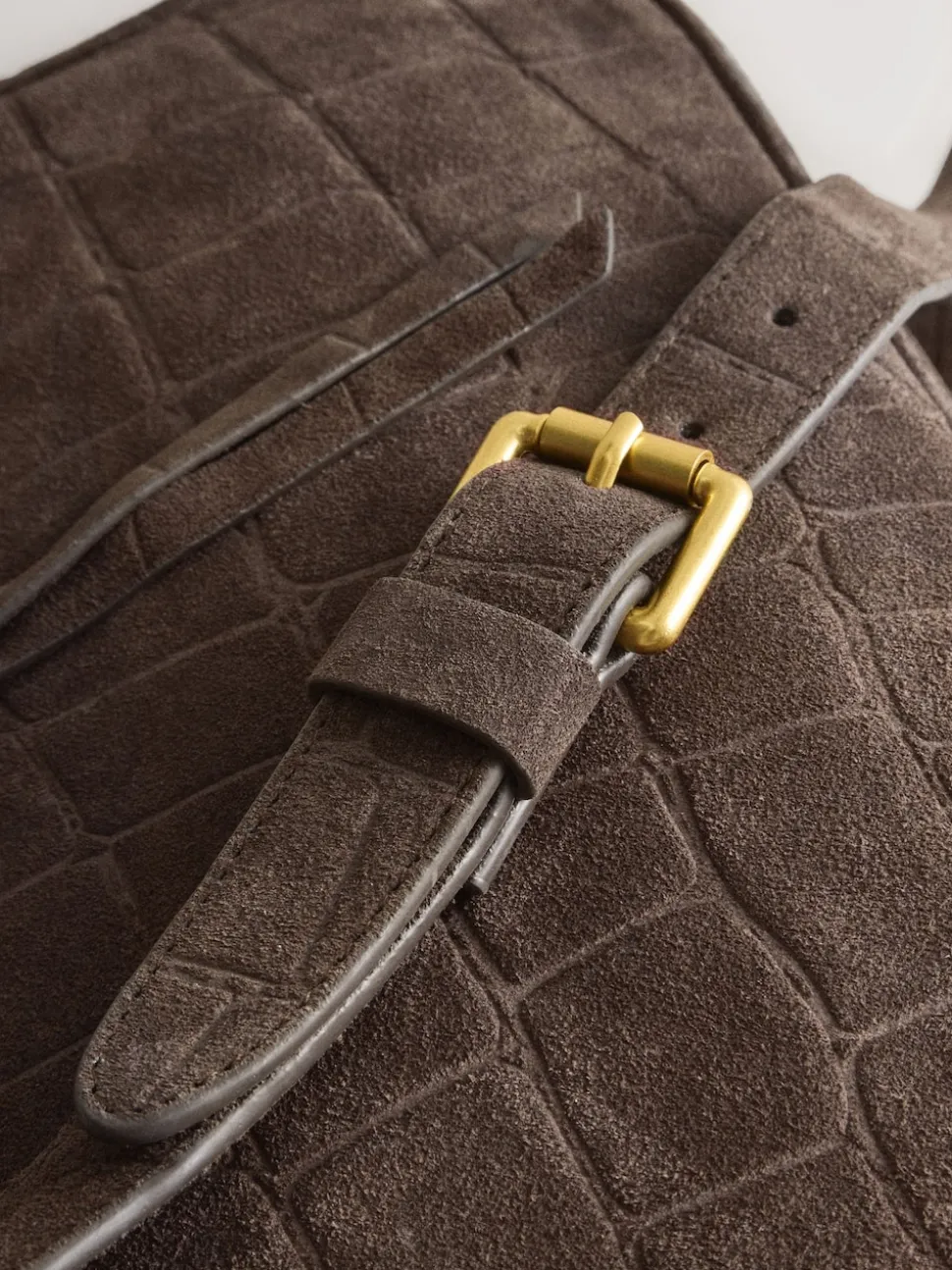 Marron chocolat - Sac à bandoulière Messenger en daim croco