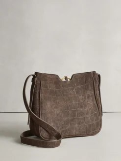 Marron chocolat - Sac à bandoulière Messenger en daim croco