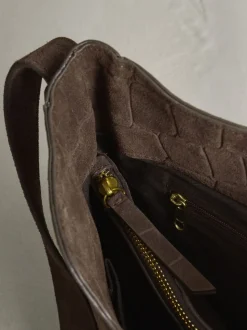 Marron chocolat - Sac à bandoulière Messenger en daim croco
