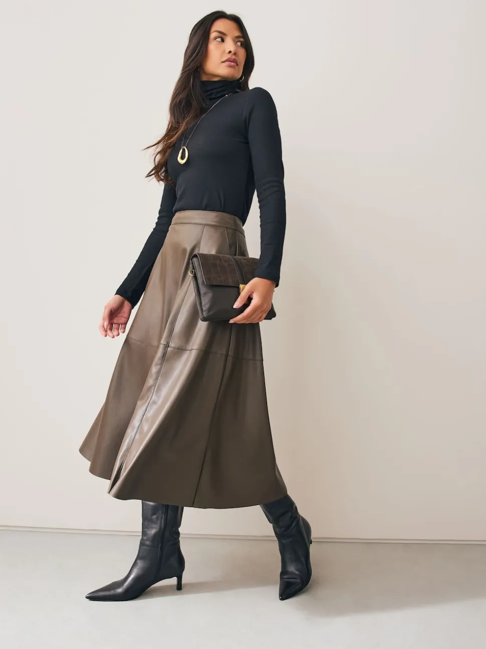 Marron chocolat - Sac à bandoulière en cuir effet croco