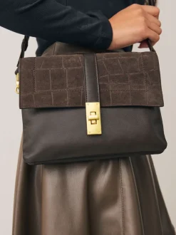 Marron chocolat - Sac à bandoulière en cuir effet croco