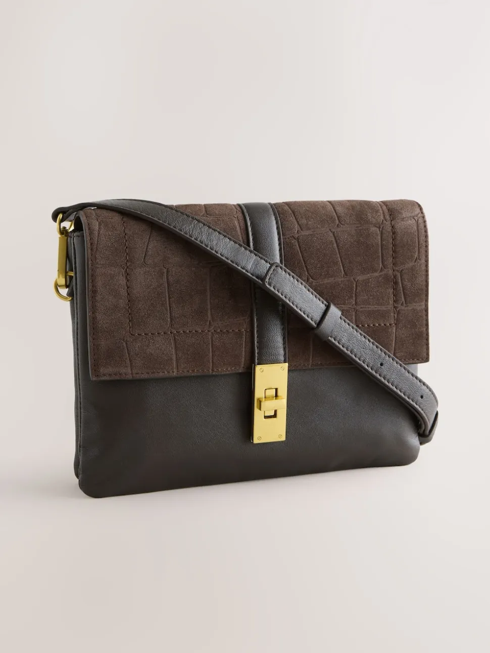 Marron chocolat - Sac à bandoulière en cuir effet croco