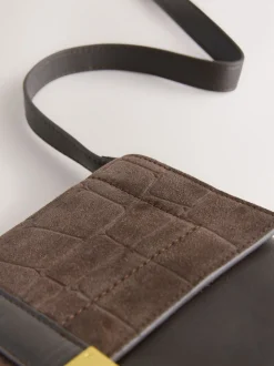 Marron chocolat - Sac à bandoulière en cuir effet croco