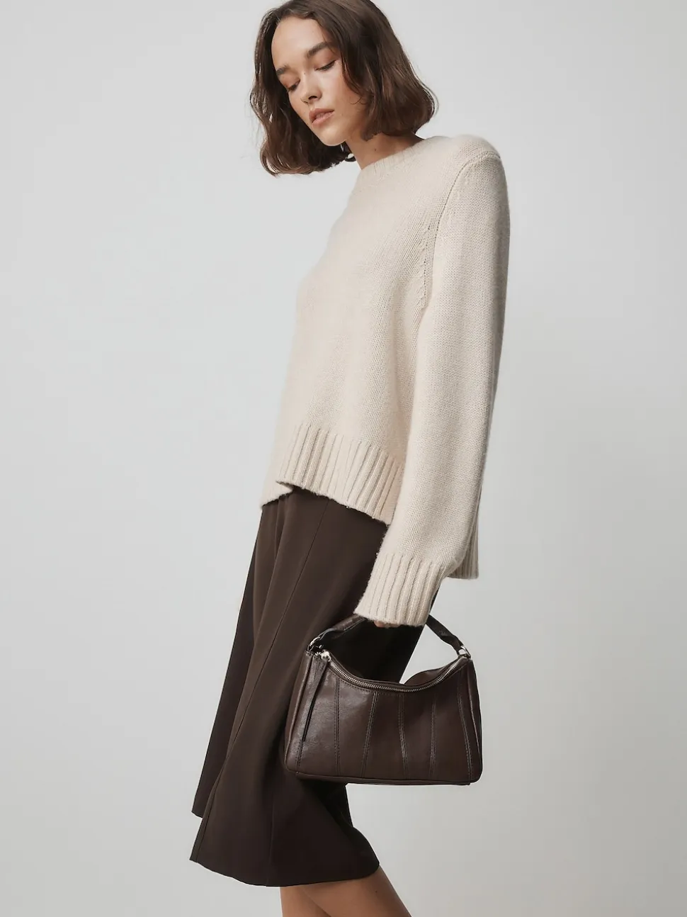 Marron chocolat - Sac à bandoulière à empiècement