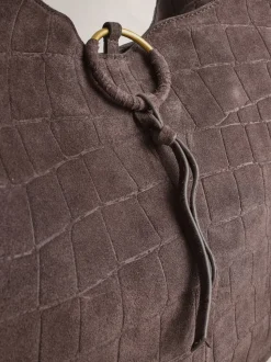 Marron chocolat - Sac bandoulière en Daim effet croco