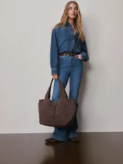 Marron chocolat - Sac bandoulière en Daim effet croco