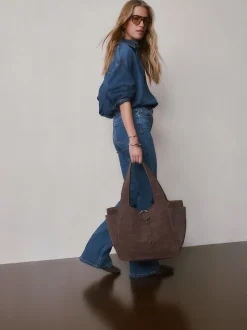 Marron chocolat - Sac bandoulière en Daim effet croco