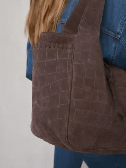Marron chocolat - Sac bandoulière en Daim effet croco