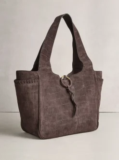 Marron chocolat - Sac bandoulière en Daim effet croco