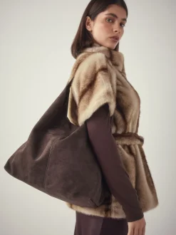 Marron chocolat - Sac bandoulière souple en Faux suède