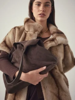 Marron chocolat - Sac bandoulière souple en Faux suède