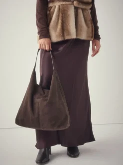 Marron chocolat - Sac bandoulière souple en Faux suède