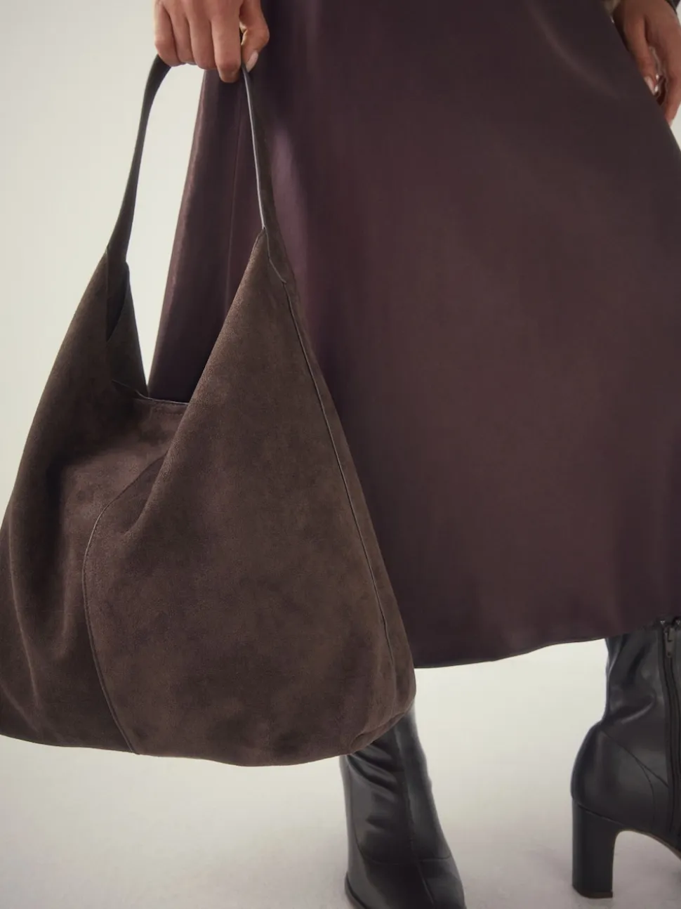 Marron chocolat - Sac bandoulière souple en Faux suède