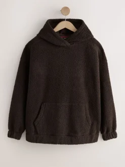 Marron chocolat - Sweat-shirt à capuche doux Borg à manches longues