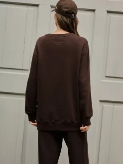 Marron chocolat - Sweat-shirt long Essentiels coupe décontractée avec poches
