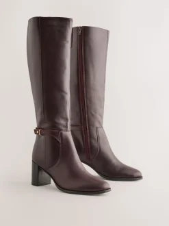Marron chocolat en cuir - Bottes hauteur genou à finitions matérielles Forever Comfort®