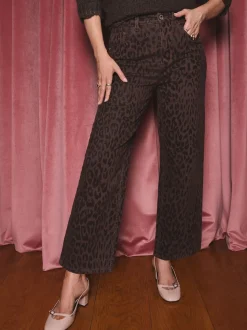 Marron chocolat imprimé léopard floqué - Love & Roses Raccourci Ample Jeans