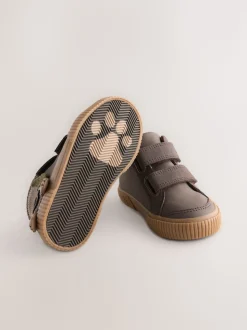 Marron chocolat motif chien - Bottines à fermeture scratch
