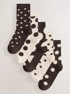 Marron chocolat/blanc à pois - Paquet de chaussettes de cheville 5