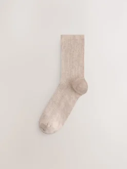 Marron chocolat/bleu - Lot de 4 paires de socquettes en maille côtelée