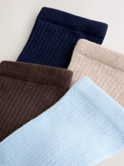 Marron chocolat/bleu - Lot de 4 paires de socquettes en maille côtelée