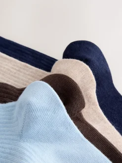 Marron chocolat/bleu - Lot de 4 paires de socquettes en maille côtelée