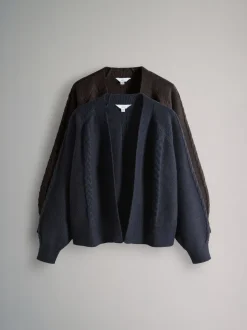 Marron chocolat/Bleu marine - The Set lot de 2 Cardigans en maille Torsade