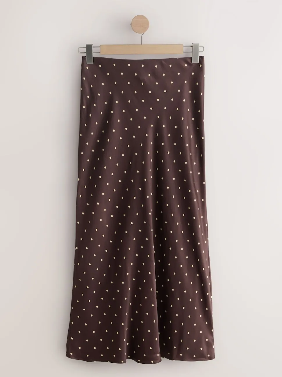 Marron chocolat/Cream à pois - Jupe Midi Satin