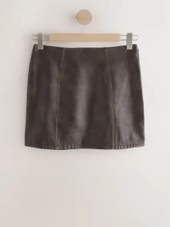 Marron en détresse - Mini jupe en cuir Faux