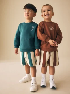 Marron et Bleu canard - Ensemble Sweat-shirt et Shorts à Col rond 2 (3mois -7ans)