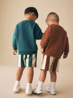 Marron et Bleu canard - Ensemble Sweat-shirt et Shorts à Col rond 2 (3mois -7ans)