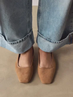 Marron fauve - Ballerines Forever Comfort® en cuir à bout carré